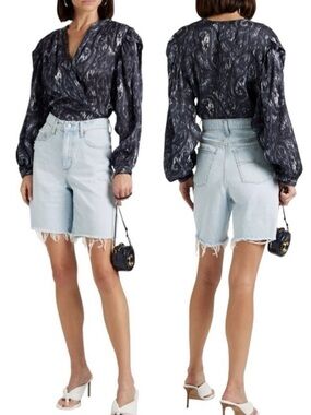 IRO Zarfi Wrap-Effect Printed Plisse Silk Blouse